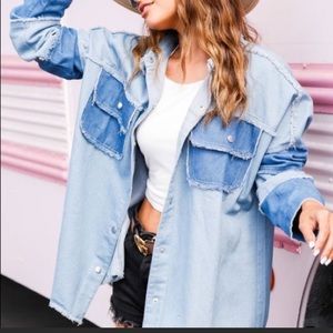 Fantastic Fawn Oversized Denim Colorblock Shirt - Never Worn
